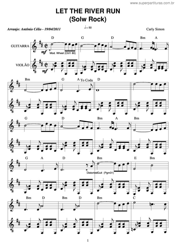 Partitura da música Let The River Run