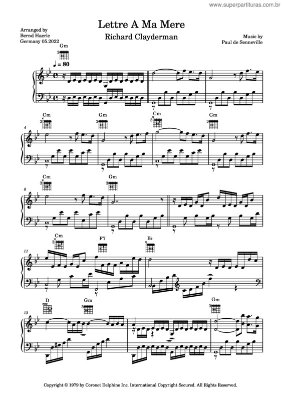 Partitura da música Lettre A Ma Mere – Richard Clayderman
