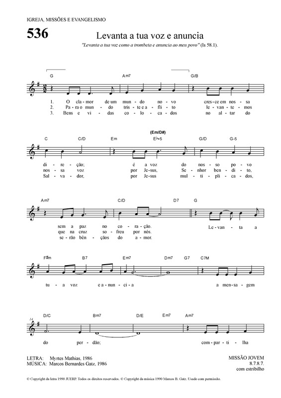 Partitura da música Levanta A Tua Voz E Anuncia