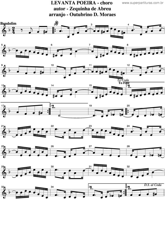 Partitura da música Levanta Poeira v.3