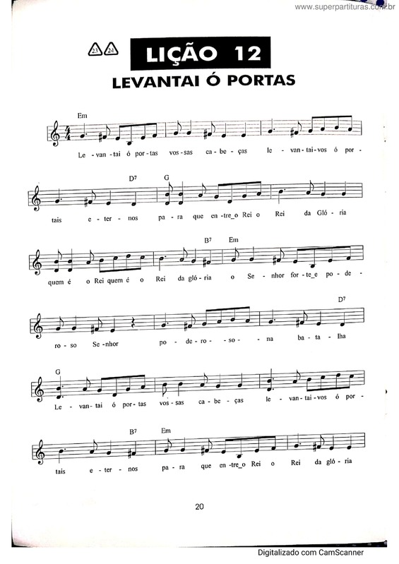 Partitura da música Levantai Ó Portas