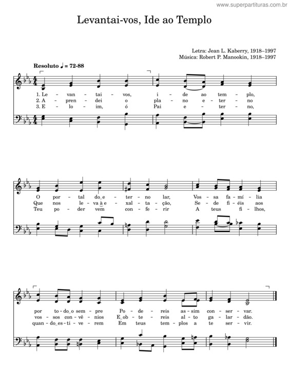 Partitura da música Levantai–Vos, Ide Ao Templo v.2