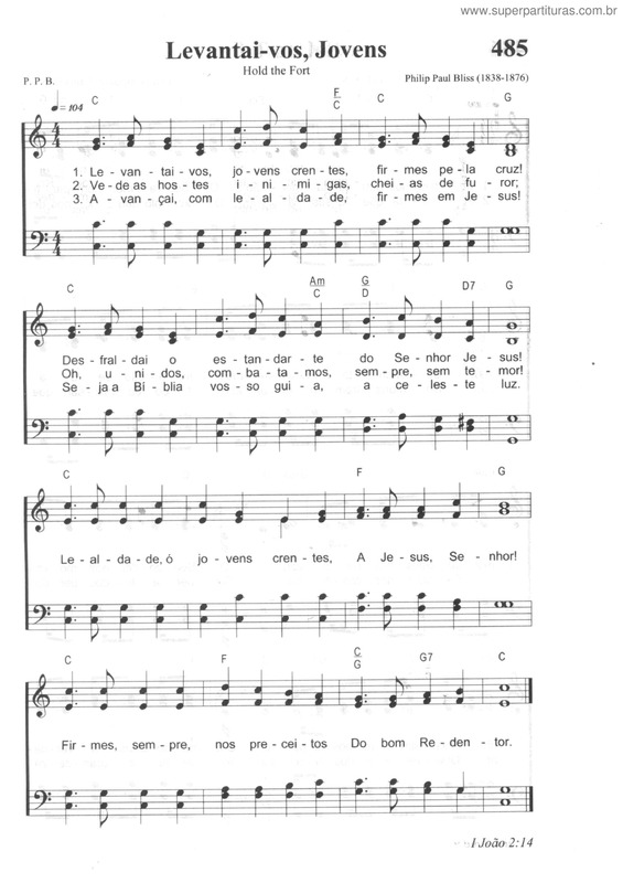 Partitura da música Levantai-Vos, Jovens