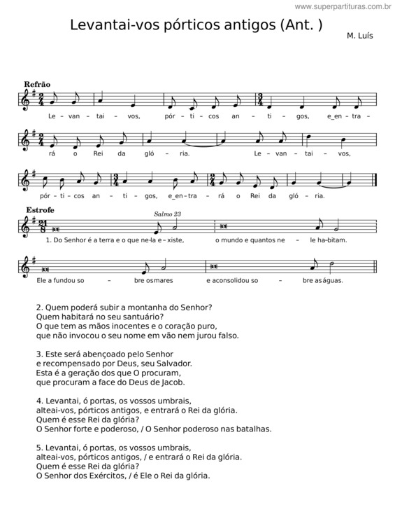 Partitura da música Levantai–Vos Pórticos Antigos – M. Luís