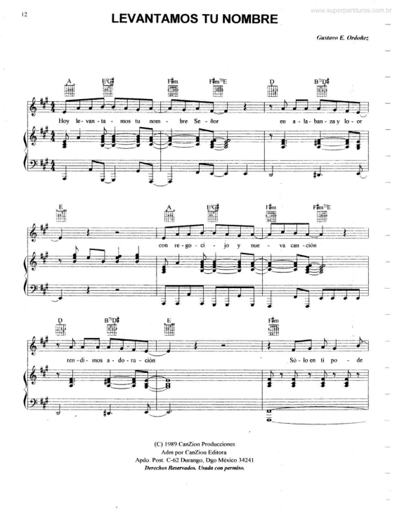 Partitura da música Levantamos Tu Nombre