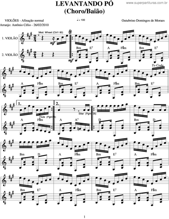 Partitura da música Levantando Pó v.2