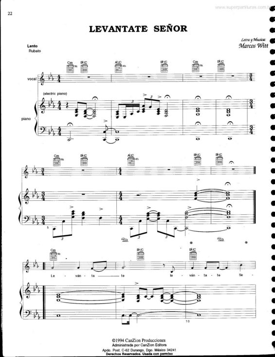 Partitura da música Levantate Señor