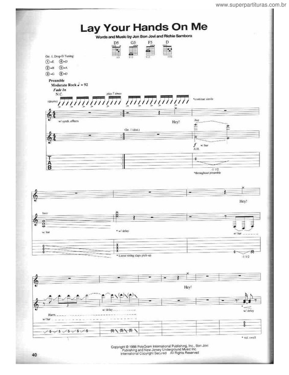 Partitura da música Ley Your Hands On Me