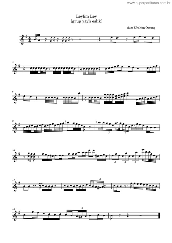 Partitura da música Leylim Ley – Zülfü Livaneli