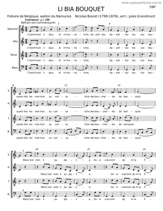 Partitura da música Li Bia Bouquet – Nicolas Bosret