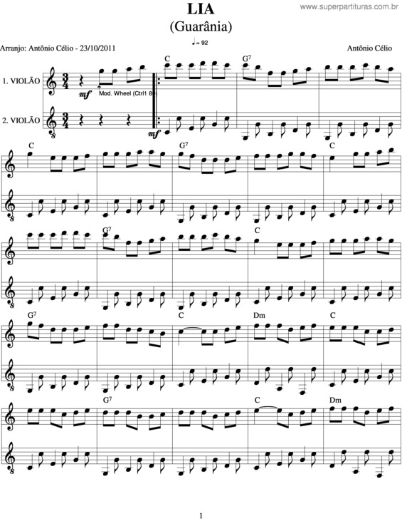 Partitura da música Lia v.2