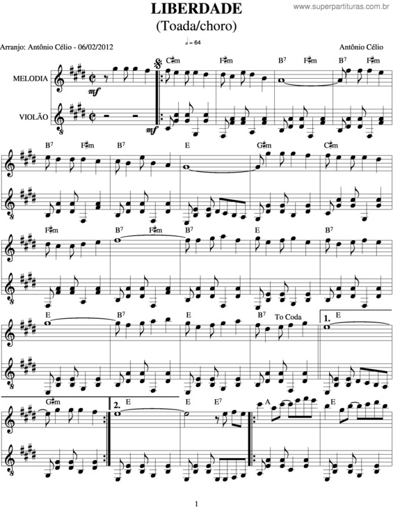 Partitura da música Liberdade v.2