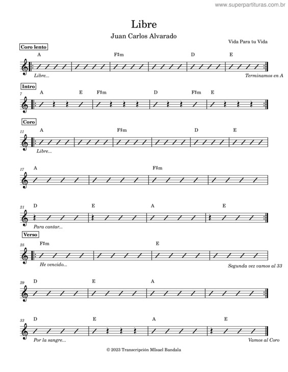 Partitura da música Libre Yo Soy Libre – Juan Carlos Alvarado Libre