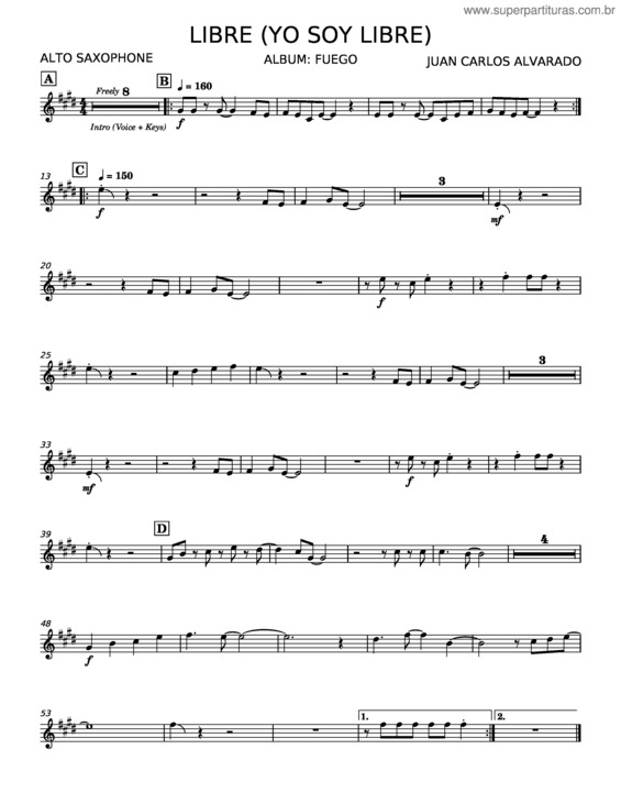 Partitura da música Libre Yo Soy Libre – Juan Carlos Alvarado