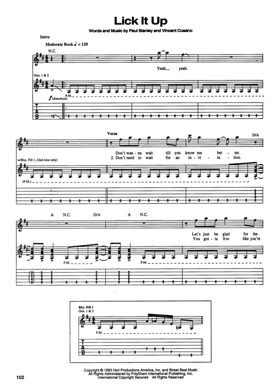 Partitura da música Lick It Up v.2