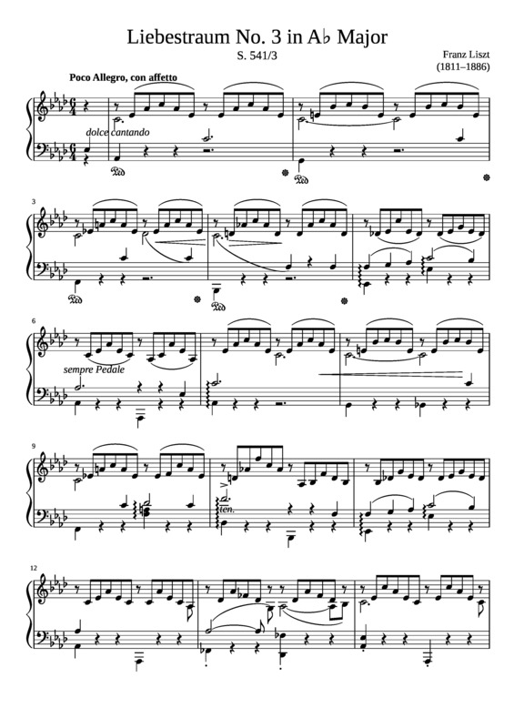 Partitura da música Liebestraum No 3