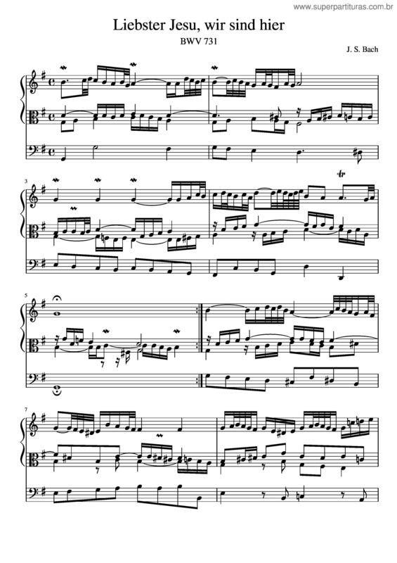 Partitura da música Liebster Jesu, Wir Sind Hier, Bwv 731 v.2