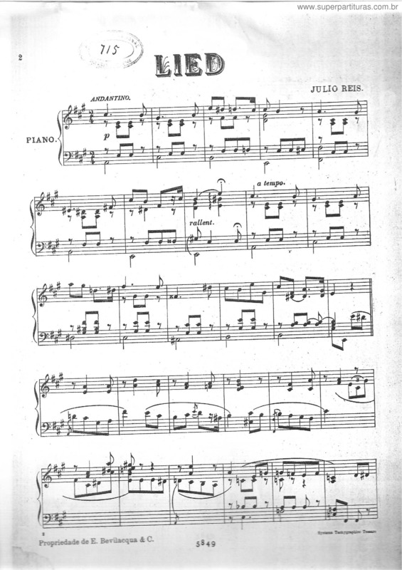 Partitura da música Lied