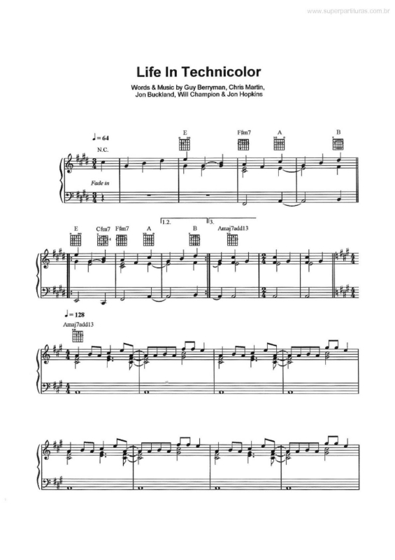 Partitura da música Life in Technicolor