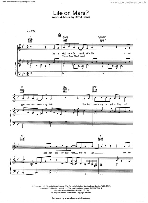 Partitura da música Life On Mars