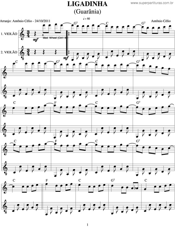 Partitura da música Ligadinha