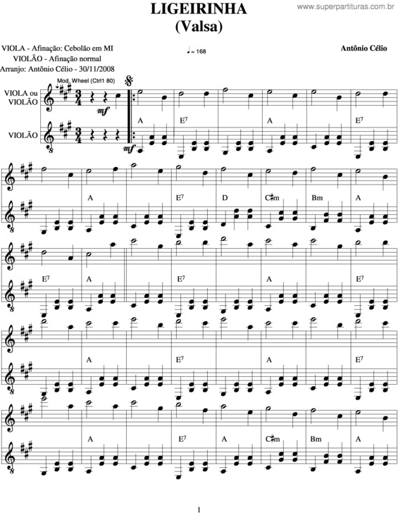 Partitura da música Ligeirinha