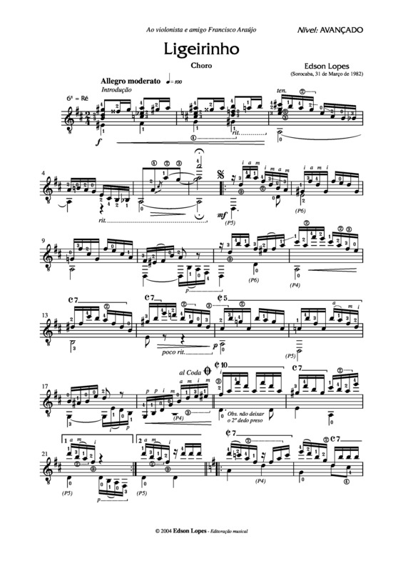 Partitura da música Ligeirinho