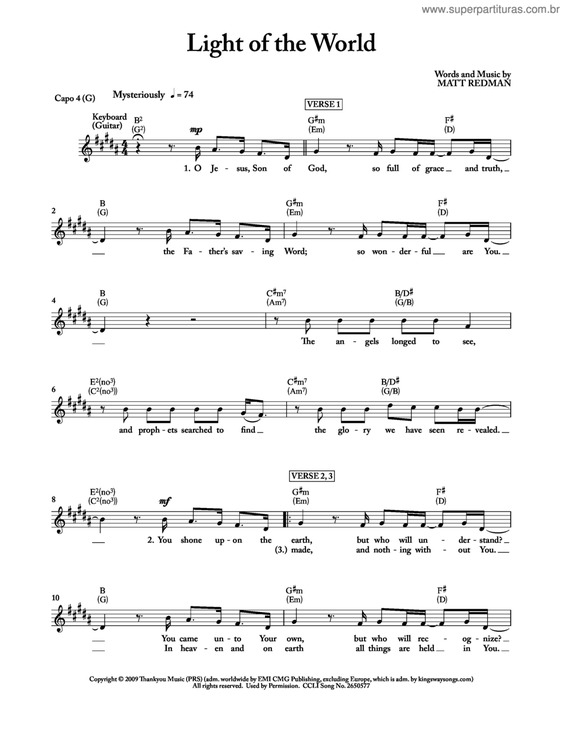 Partitura da música Light Of The World