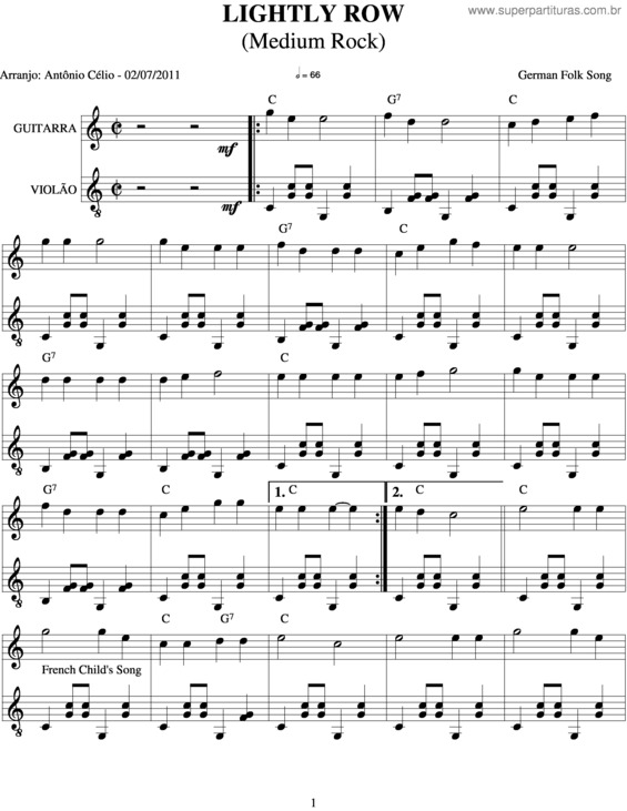 Partitura da música Lightly Row