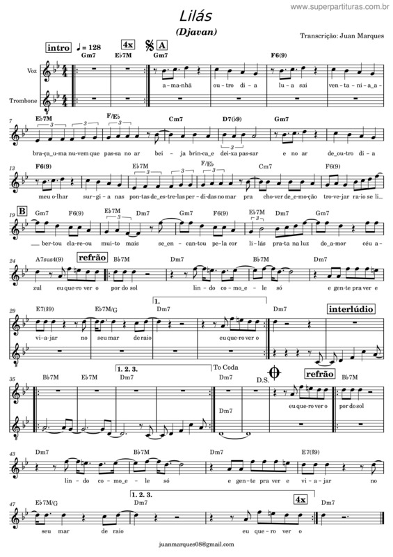 Partitura da música Lilás – Djavan