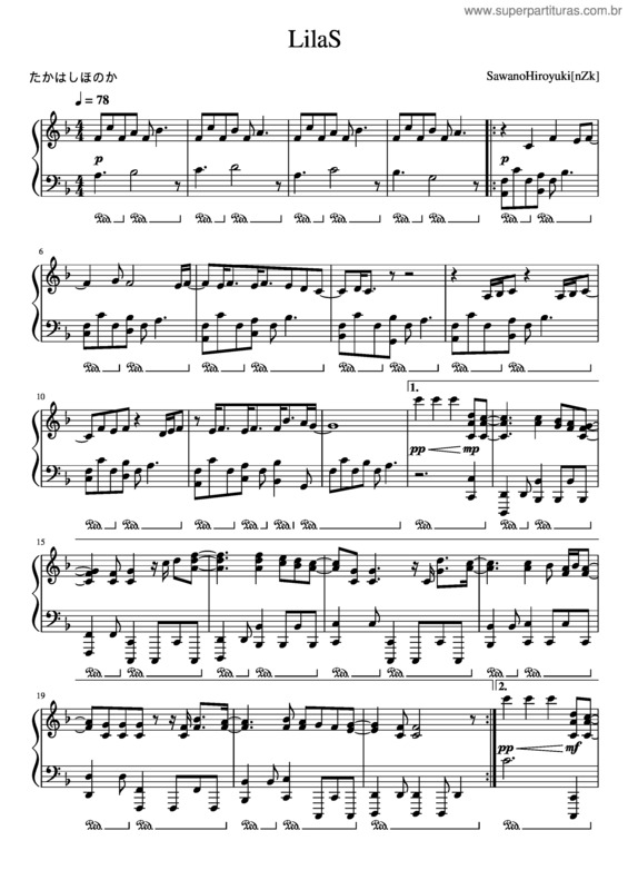 Partitura da música Lilas – Hiroyuki Sawano Lilas