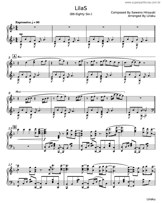 Partitura da música Lilas – Hiroyuki Sawano v.2