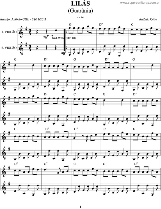 Partitura da música Lilás