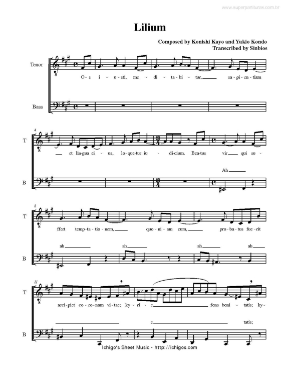 Partitura da música Lilium