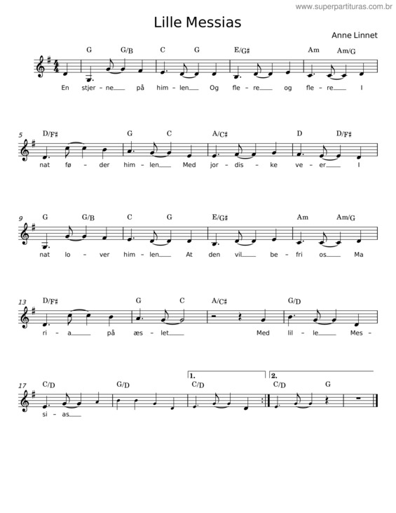 Partitura da música Lille Messias – Anne Linnet
