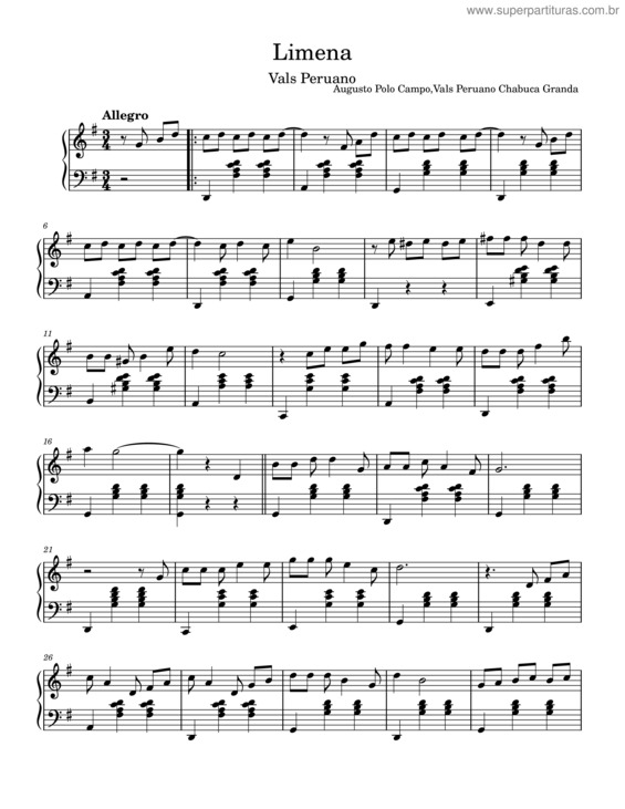 Partitura da música Limeña – Chabuca Granda