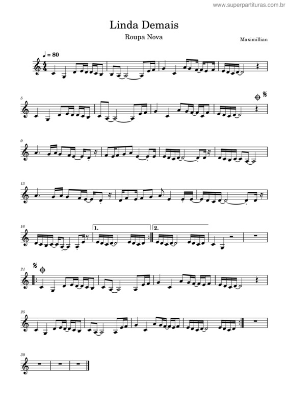 Partitura da música Linda Demais – Roupa Nova v.2