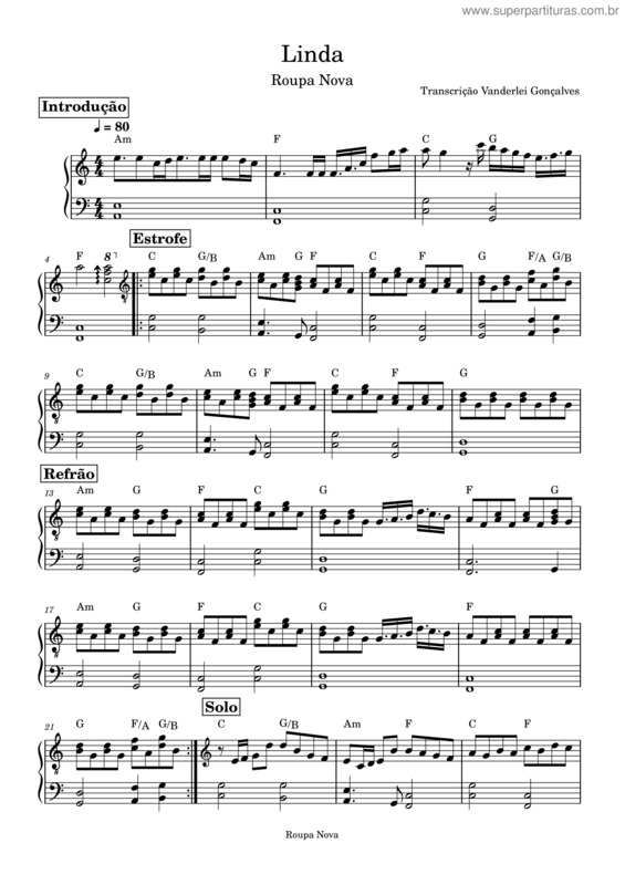 Partitura da música Linda Demais – Roupa Nova v.3