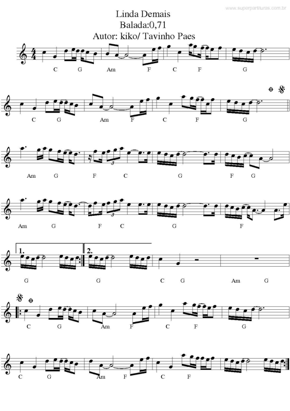 Partitura da música Linda Demais v.2