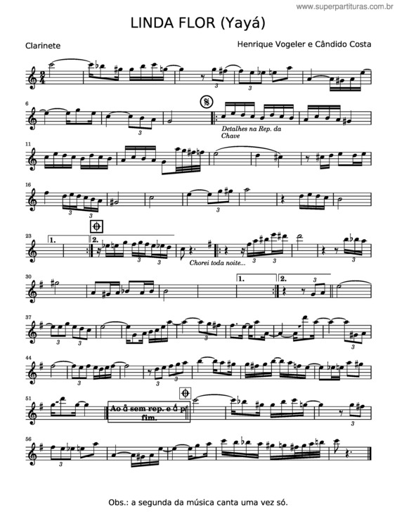 Partitura da música Linda Flor – Henrique Vogeler;Cândido Costa