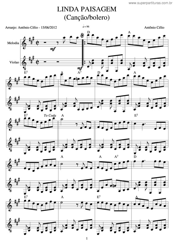 Partitura da música Linda Paisagem