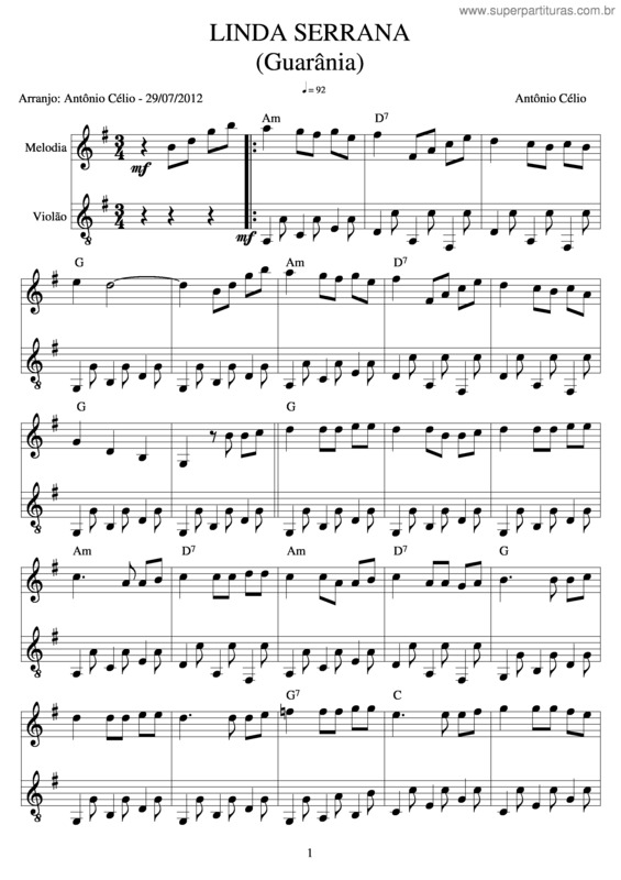 Partitura da música Linda Serrana