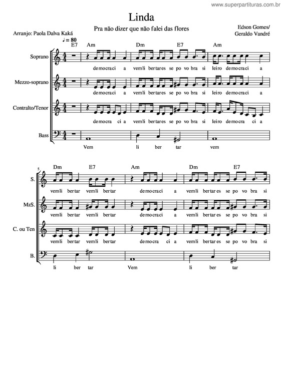 Partitura da música Linda v.2