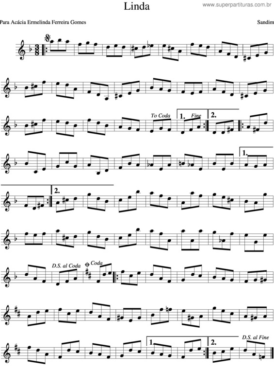 Partitura da música Linda