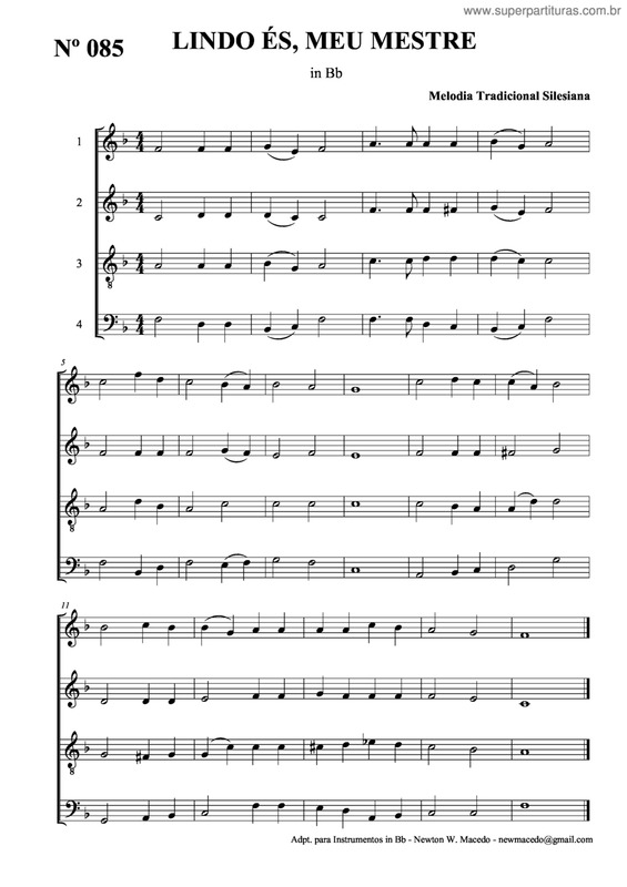 Partitura da música Lindo És, Meu Mestre v.2