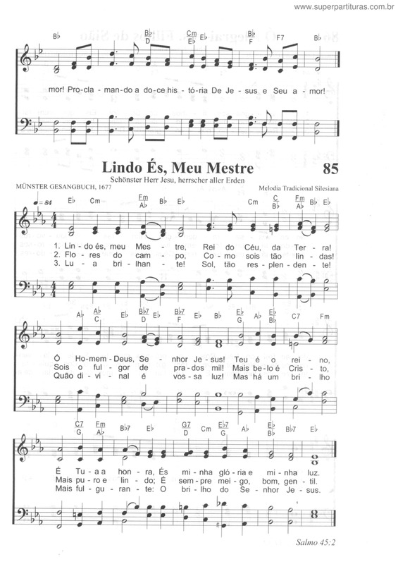 Partitura da música Lindo És, Meu Mestre