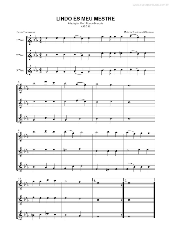 Partitura da música Lindo És meu Mestre