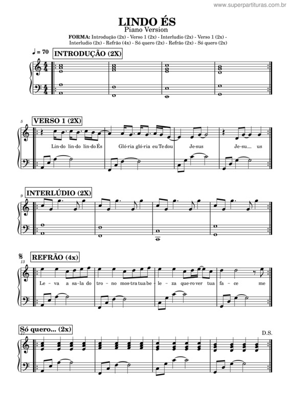 Partitura da música Lindo És