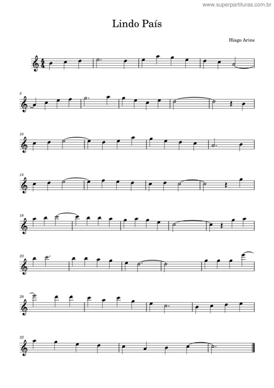 Partitura da música Lindo País – Flauta Notas Hinário