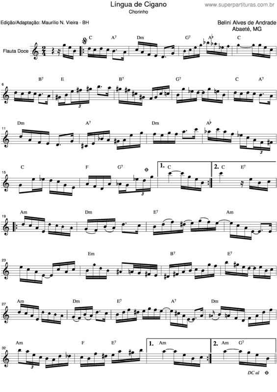 Partitura da música Língua De Cigano